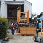 AM9:44　西成岩　西組敬神車を見に行きました。進行状況は、南車と大きく違いませんでした。